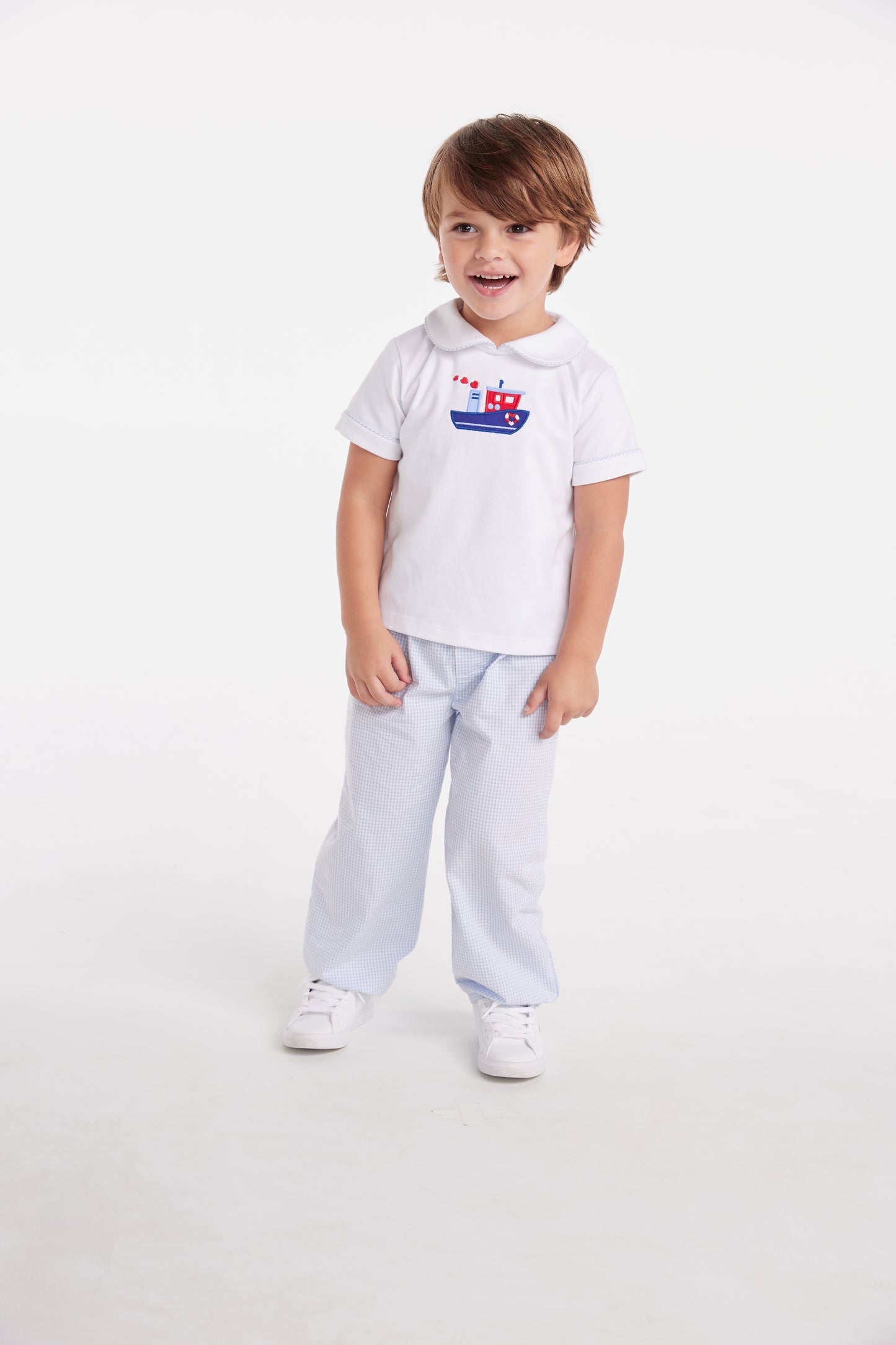 Tugboat Applique Peter Pan Pant Set by Little English.