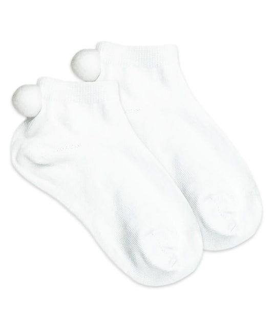 Low Cut Pom Pom Socks - White Poms