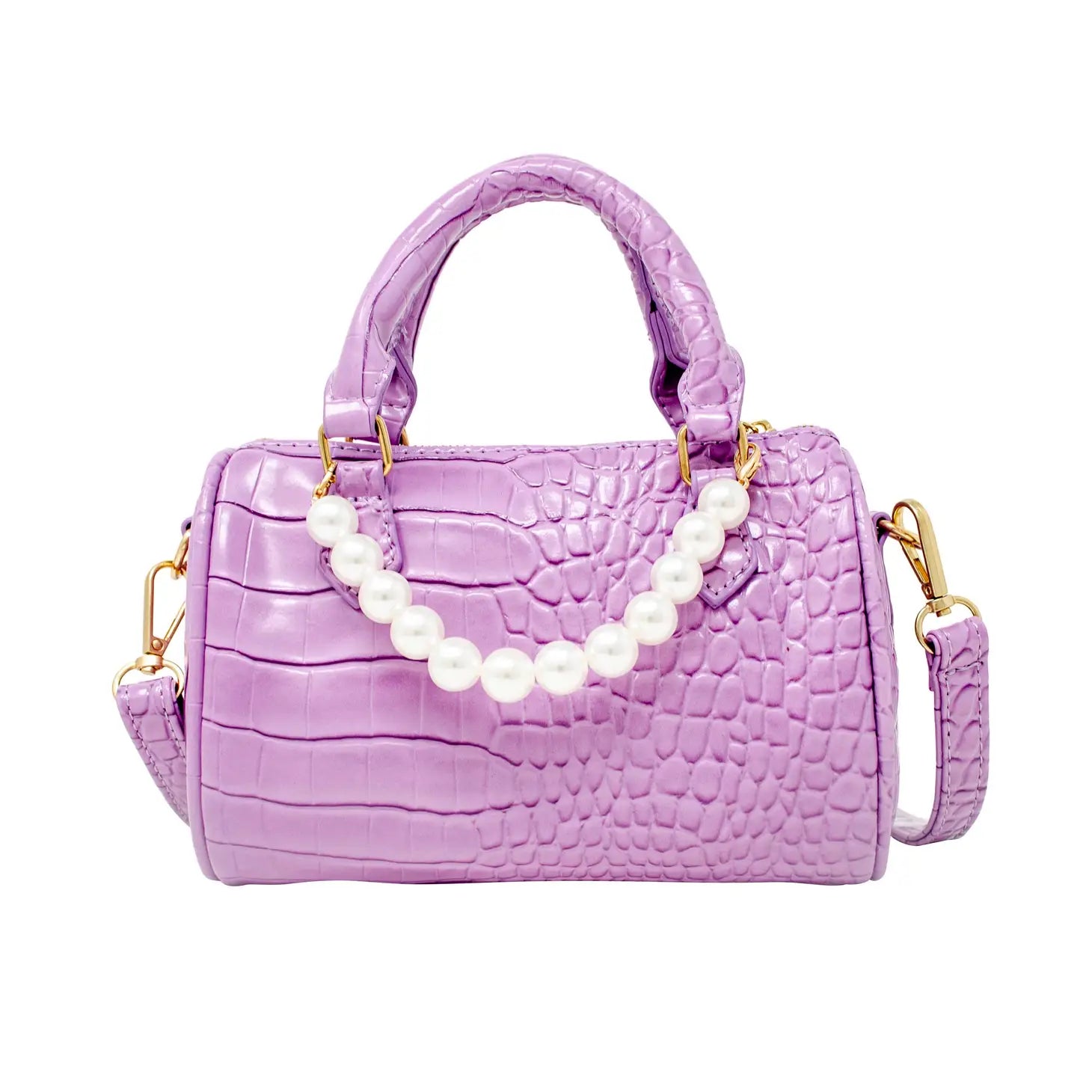 Crocodile Pearl Duffle Handbag - Purple