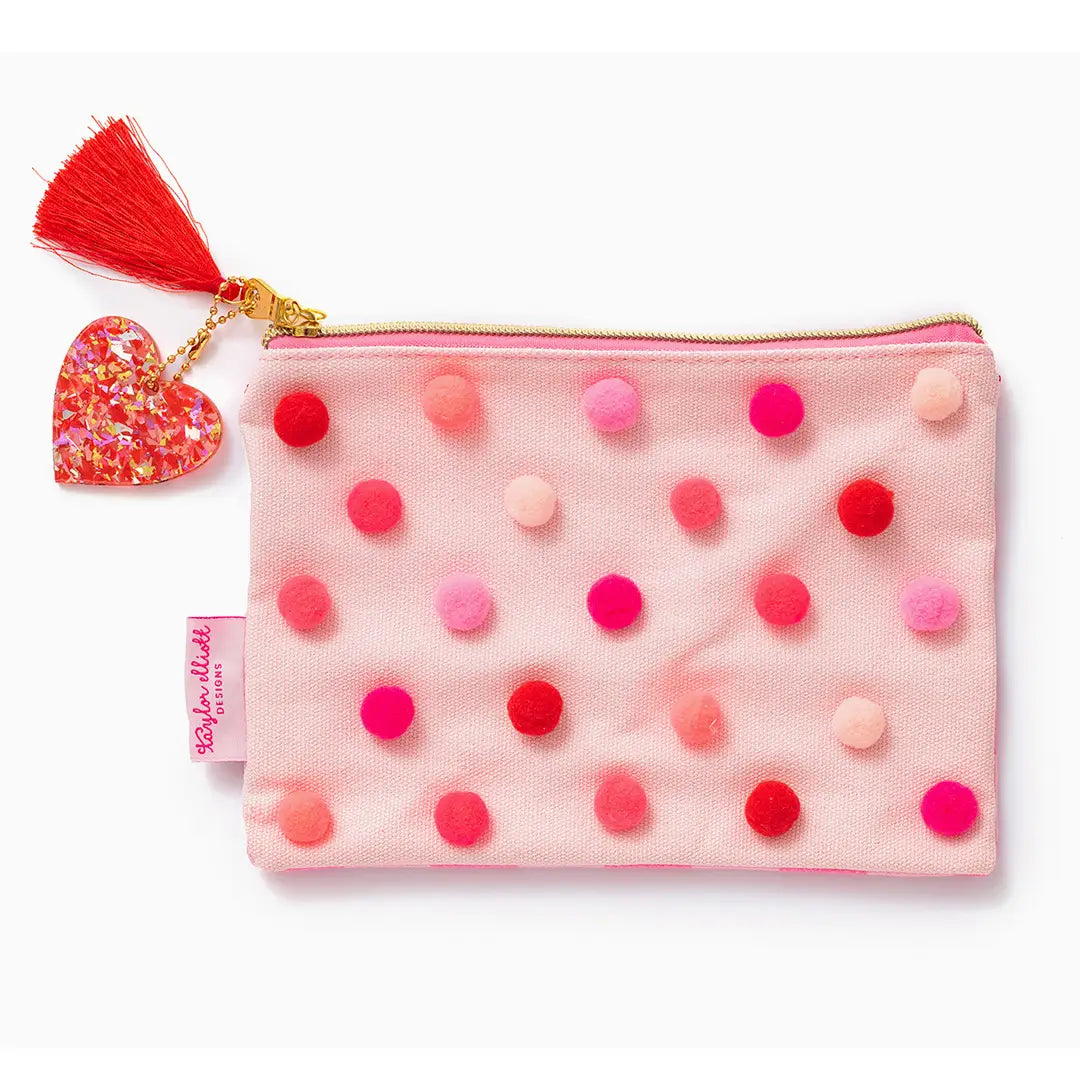 Red & Pink Pom Pom Pouch