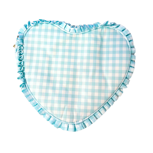 Seafoam ruffle heart backpack you can customize with our chenille patches! 