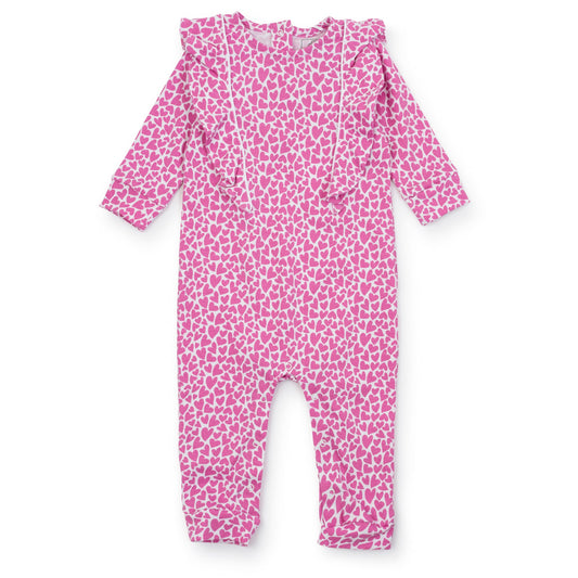 Evelyn Girls' Pima Cotton Romper - I Heart You Pink