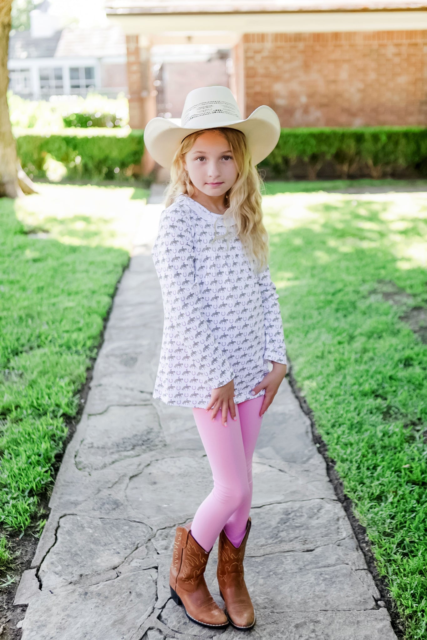 Lila and Hayes Ivy Set Girls' Pima Cotton Legging Set - Rodeo Cowgirl