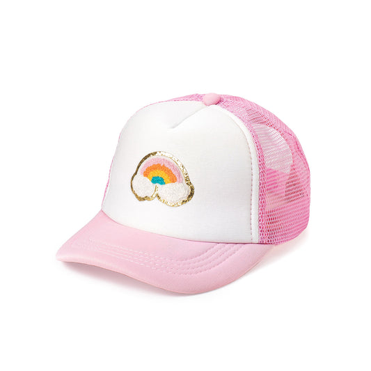Sweet Wink Rainbow Patch Trucker Hat - Pink/White