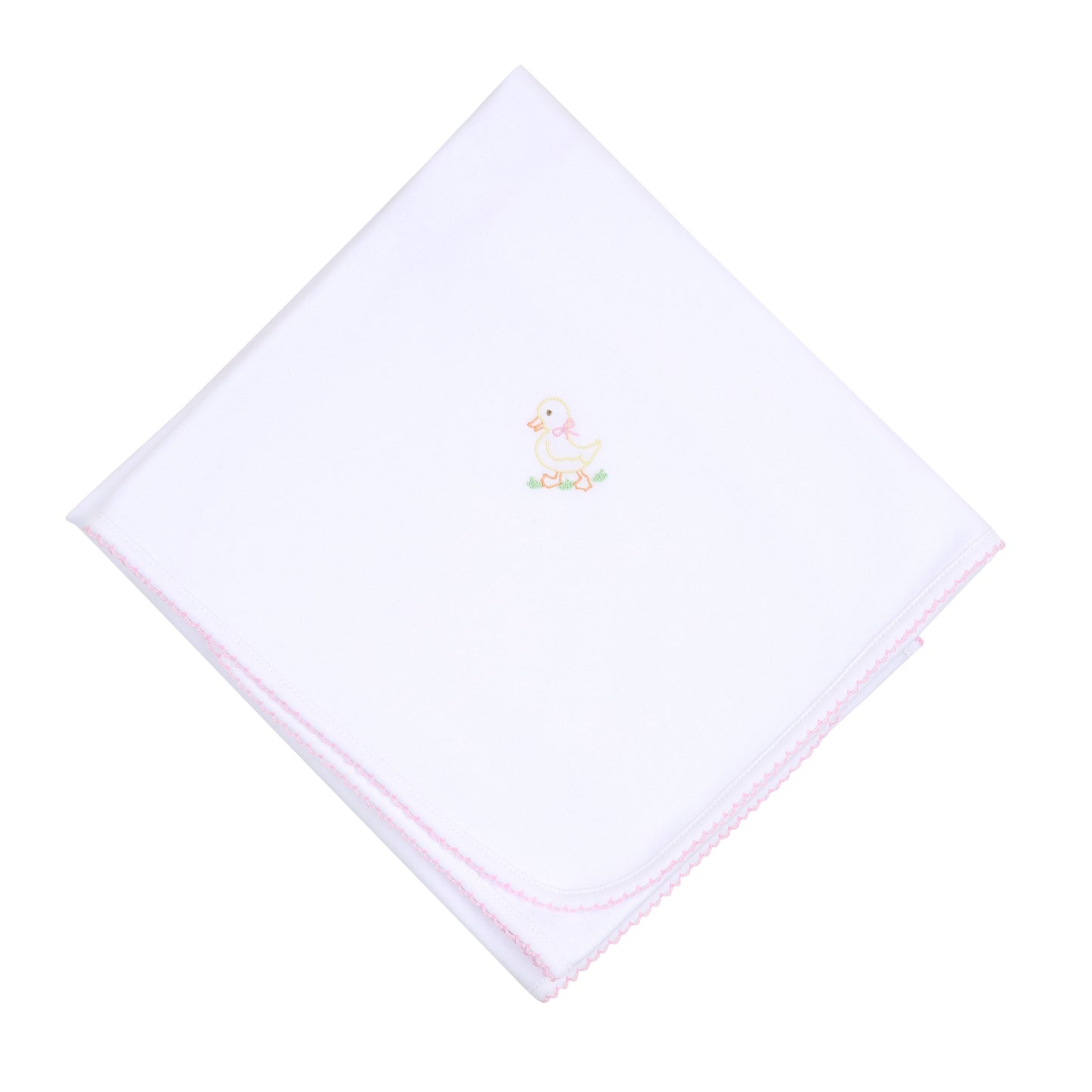 Pink Little Quacker Embroidered Receiving Blanket made by Magnolia Baby.