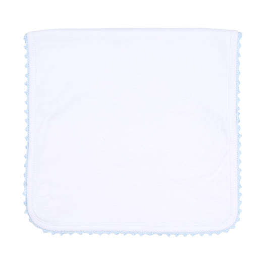 Blue Baby Joy Embroidered Burp Cloth made by Magnolia Baby.