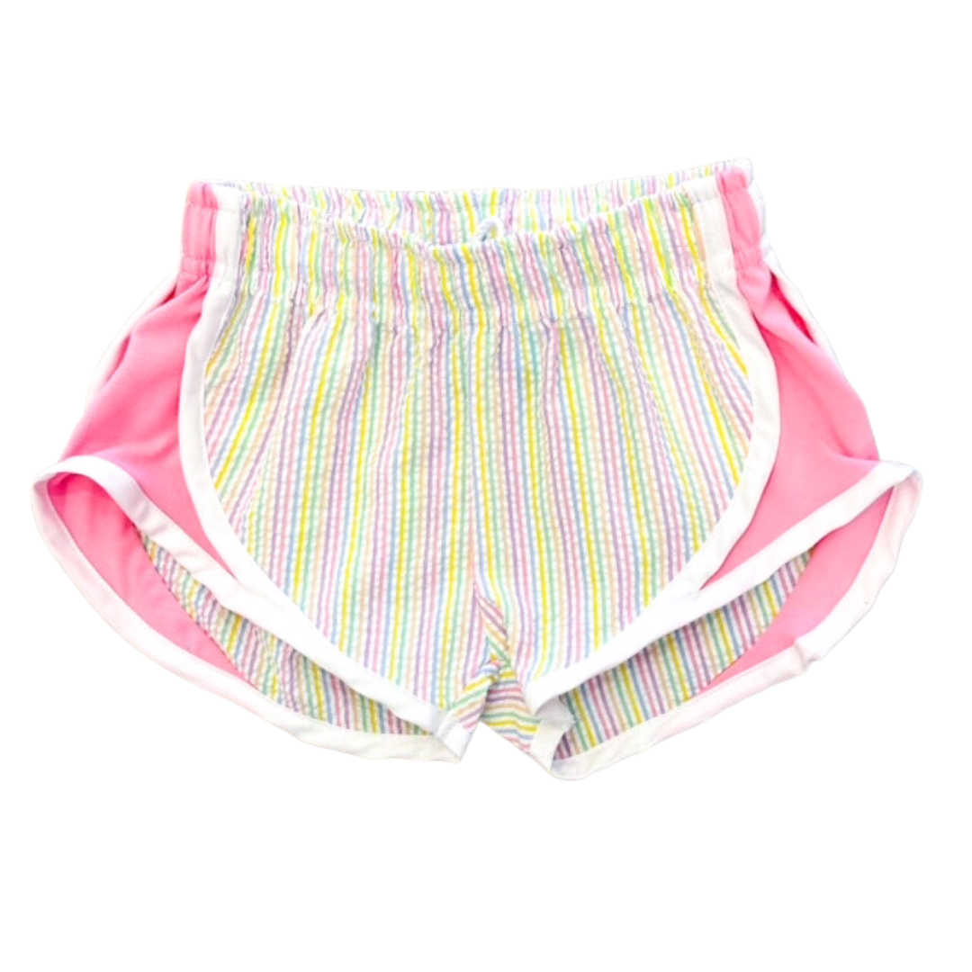 Athletic Shorts - Multicolor Stripe with Pink Sides