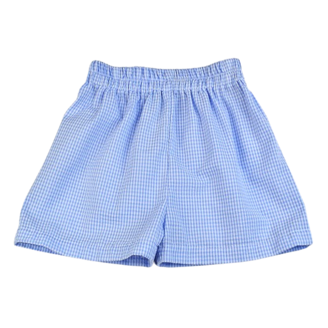 Blue Seersucker Shorts made by Funtasia Too. 