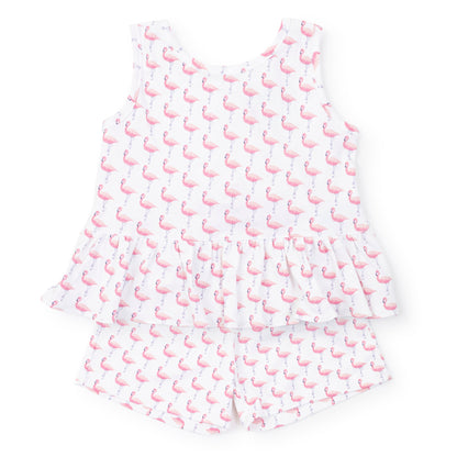 Lila and Hayes Poppy Girls' Pima Cotton Short Set - Fabulous Flamingos