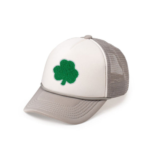 Sweet Wink Shamrock Patch St. Patrick's Day Trucker Hat - Gray/White