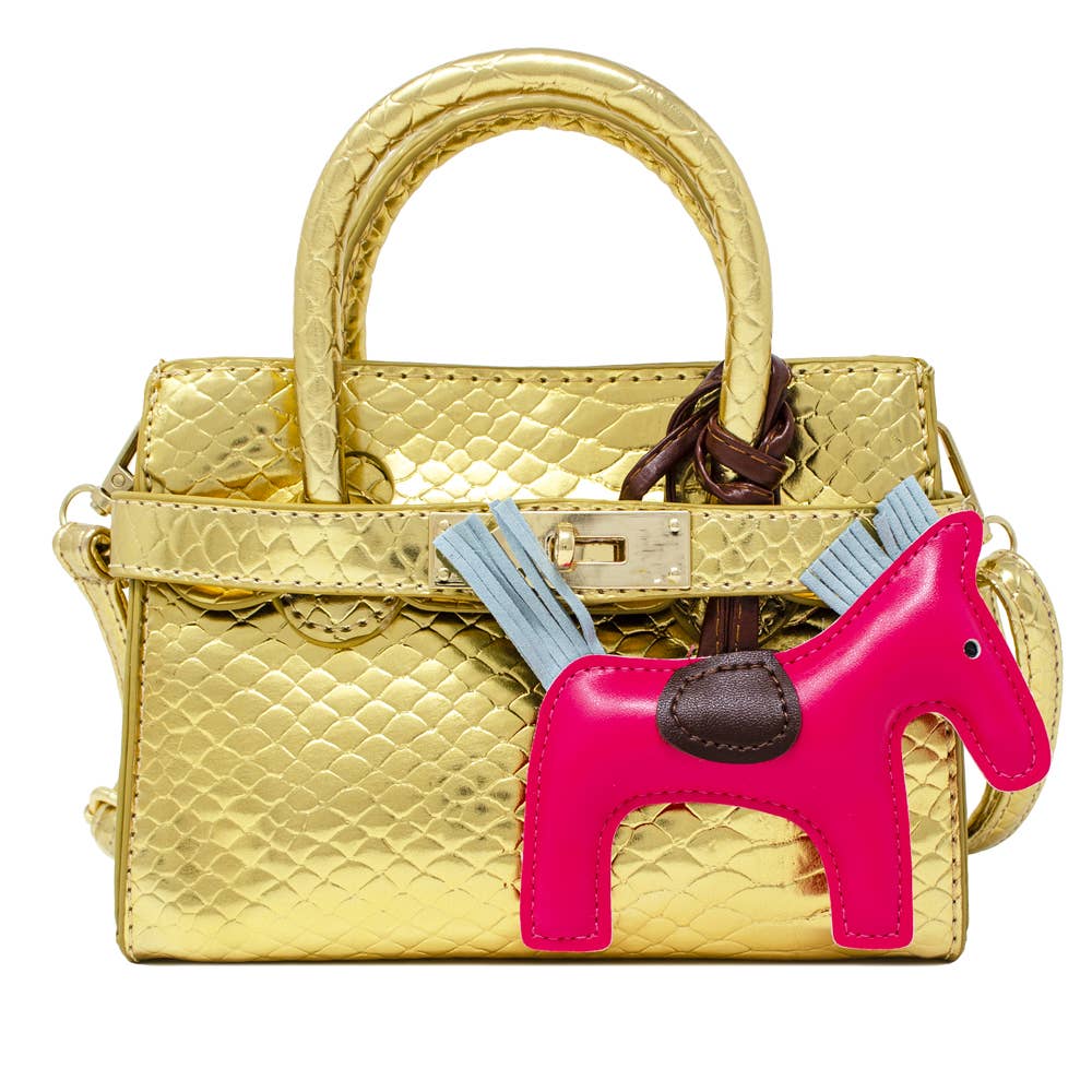 Metallic  "Crocodile" Buckle Bag Pink with a pink Pony