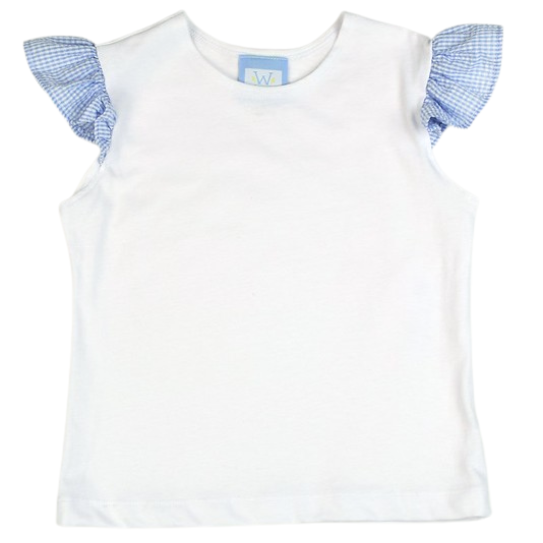 Angel Sleeve Tee - Light Blue Seersucker Ruffle