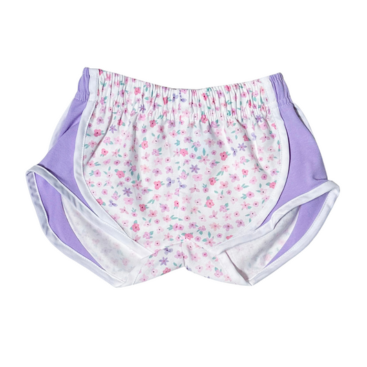 Athletic Shorts - Pastel Floral Shorts with Lavender Sides