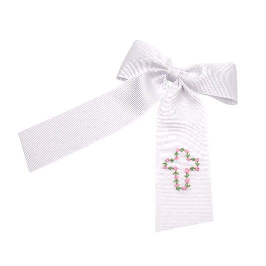 Floral Cross Long Tail Bow