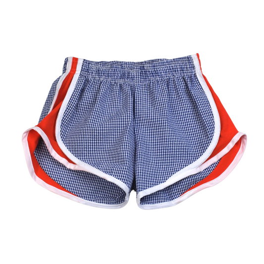 Navy Check Athletic Shorts  for kids made by Funtasia Too.