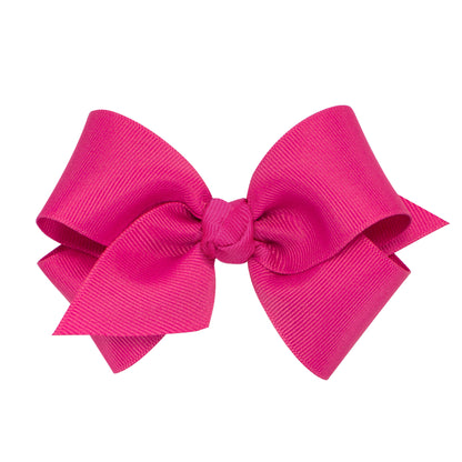 Small Grosgrain Hair Bow with Center Knot - Shocking Pink