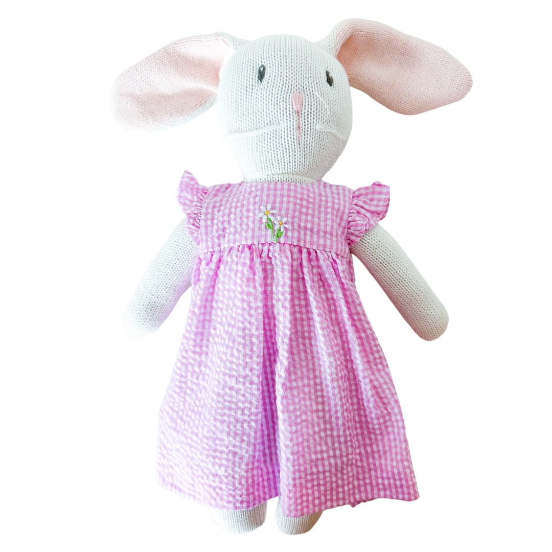 Knit Bunny in Pink Gingham Dress