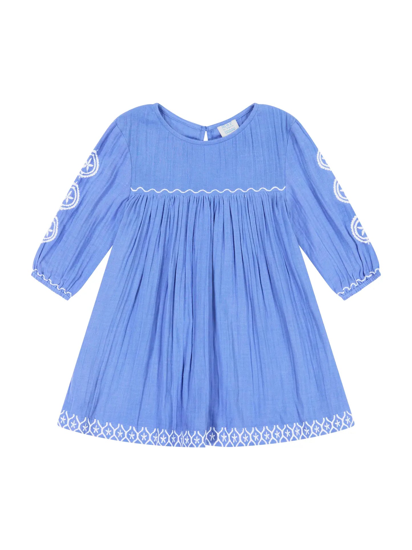 mer st. barth Ella Embroidery Popover Dress - Aegean Blue