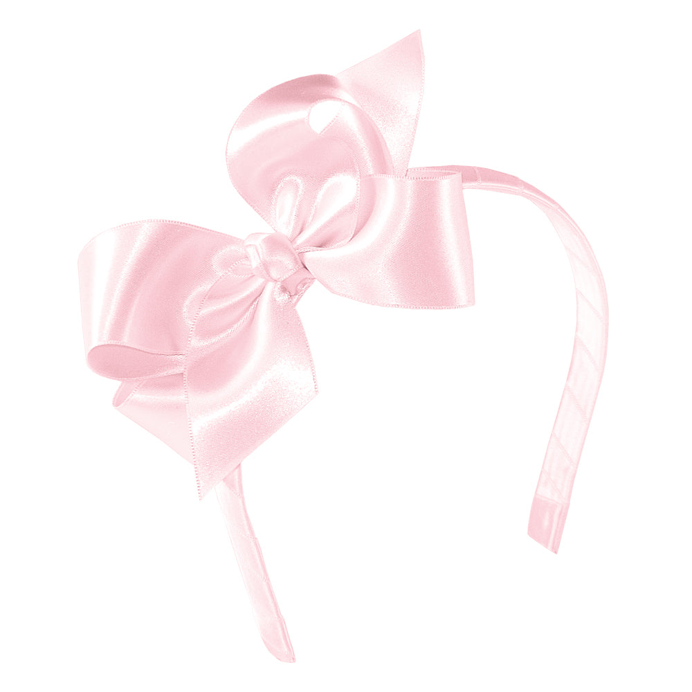 Light Pink Wee Ones Medium French Satin Bow with Center Knot on Headband