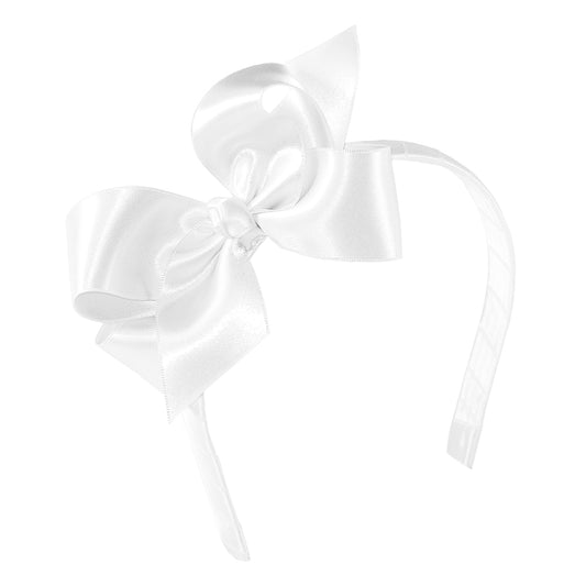 Wee Ones Medium French Satin Bow with Center Knot on Headband - White