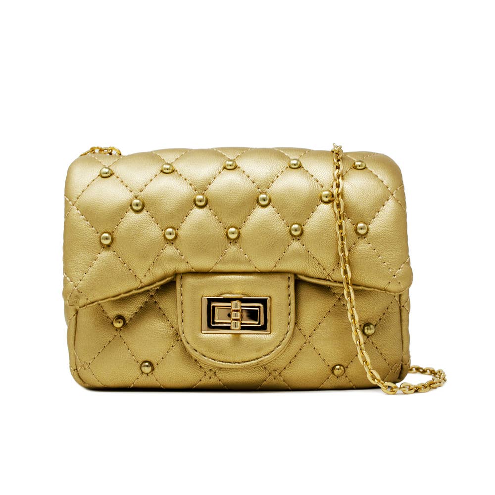 Gold Classic Quilted Stud Mini Bag