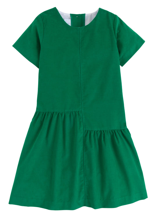 Little English Asymmetrical Jillian Dress - Evergreen Corduroy