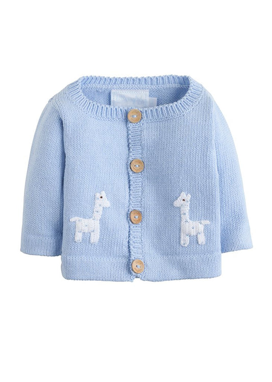 Little English Blue Giraffe Baby Boy Cardigan Sweater