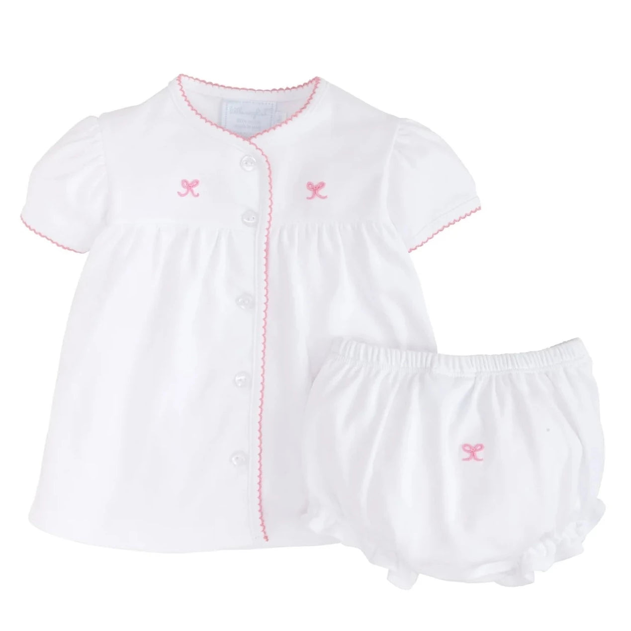 Little English Pinpoint Layette Knit Set - Bow