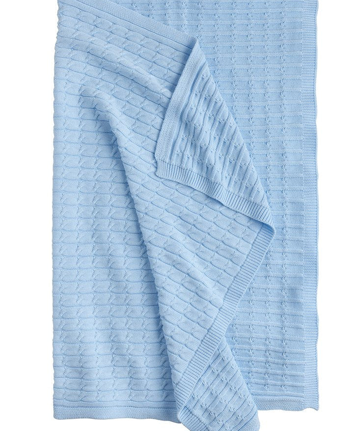 Little English Light Blue Cable knit blanket baby gift store dallas 