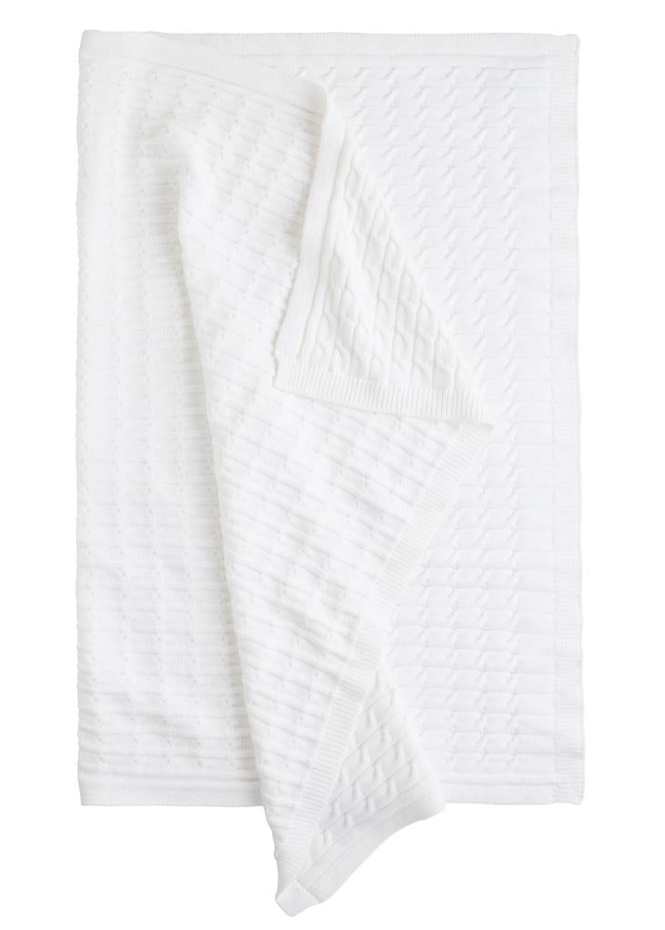 Y0BX08OS Little English White Cableknit Unisex Baby Blanket JoJo Mommy Dallas