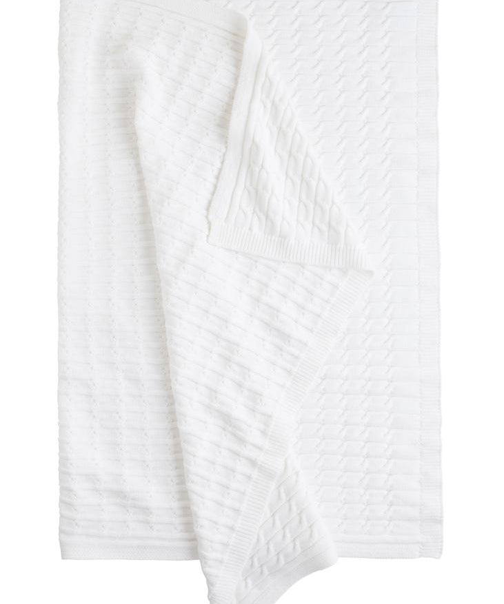 Y0BX08OS Little English White Cableknit Unisex Baby Blanket JoJo Mommy Dallas
