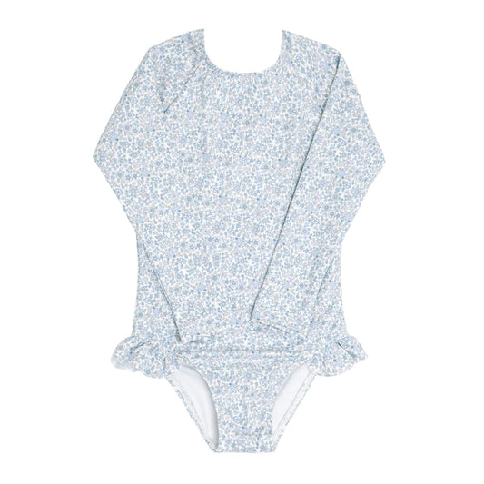 Minnow Girls Slate Floral Rashguard One Piece Swimsuit