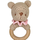 Bear Bamboo Crochet Woodring Rattle - Pink