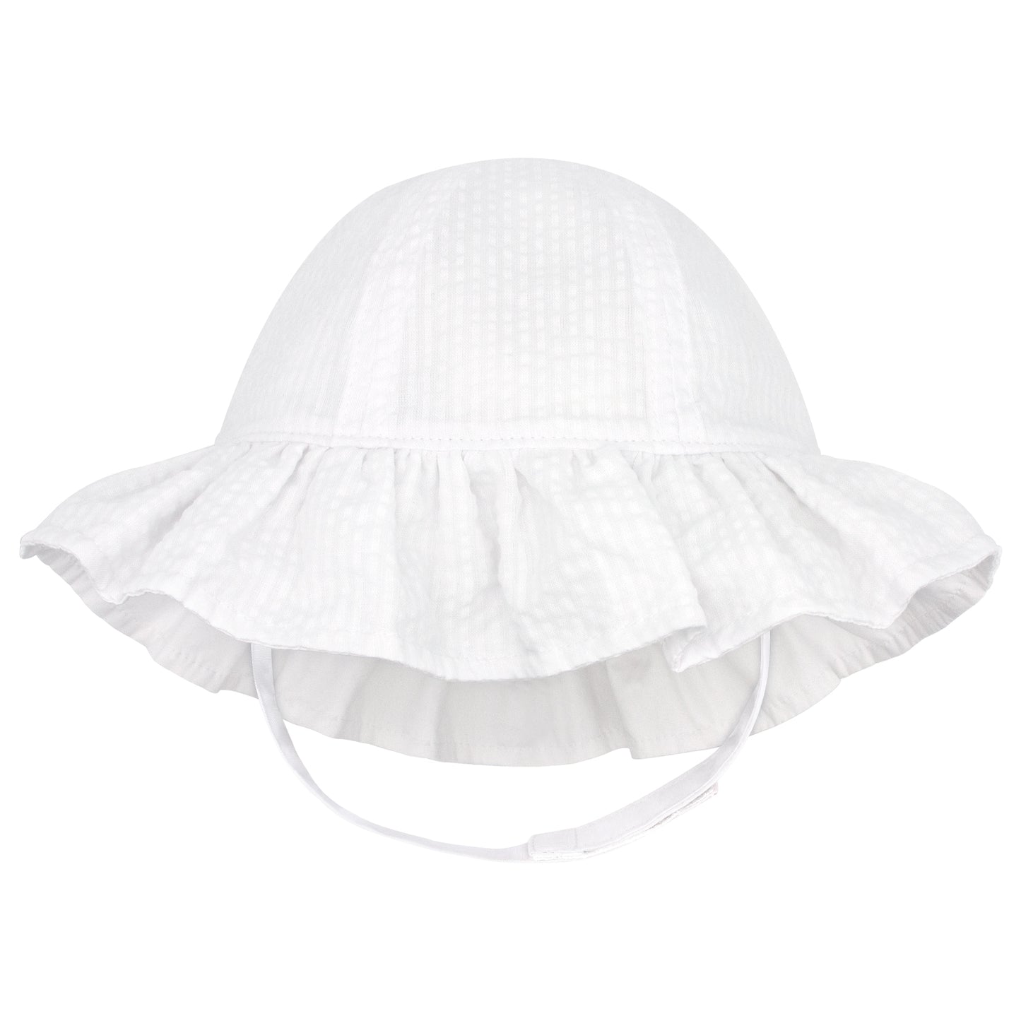 Reversible Ruffle Brim Seersucker Sun Hat - White