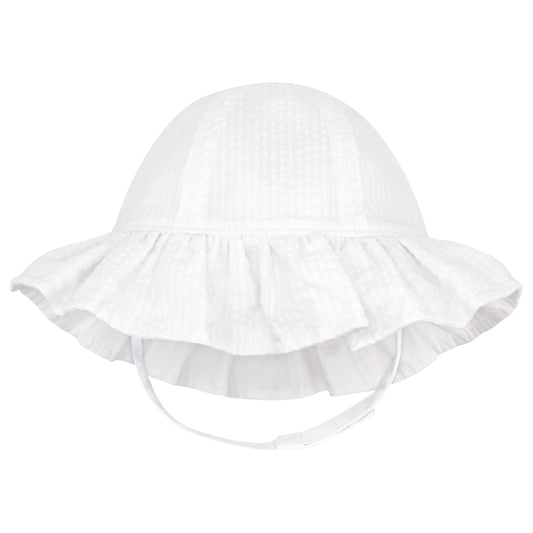 Reversible Ruffle Brim Seersucker Sun Hat - White