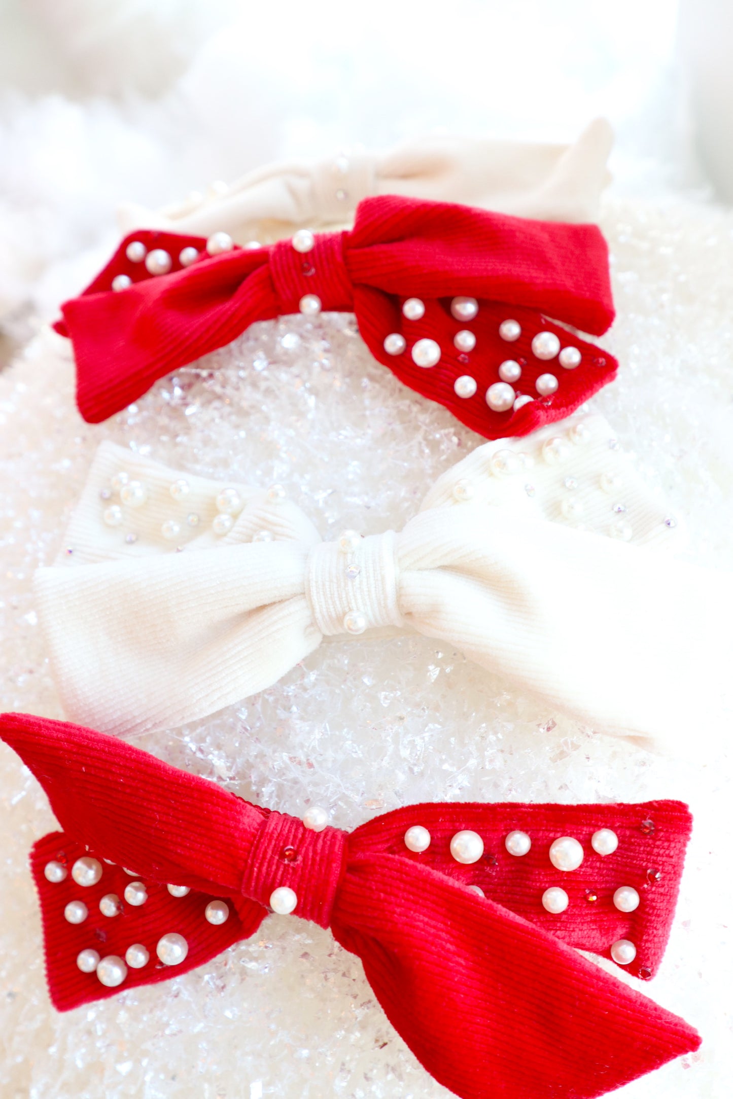 Large Bows with Crystal and Pearls