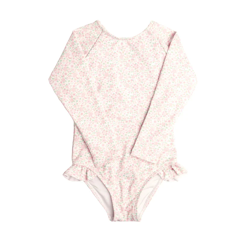 Minnow Girls Antique Floral Rashguard One Piece Swimsuit