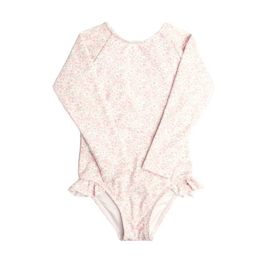 Minnow Girls Antique Floral Rashguard One Piece Swimsuit