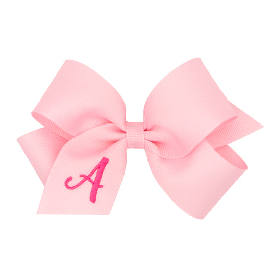 Medium Monogrammed Grosgrain Hair Bow - Light Pink with Hot Pink Initial