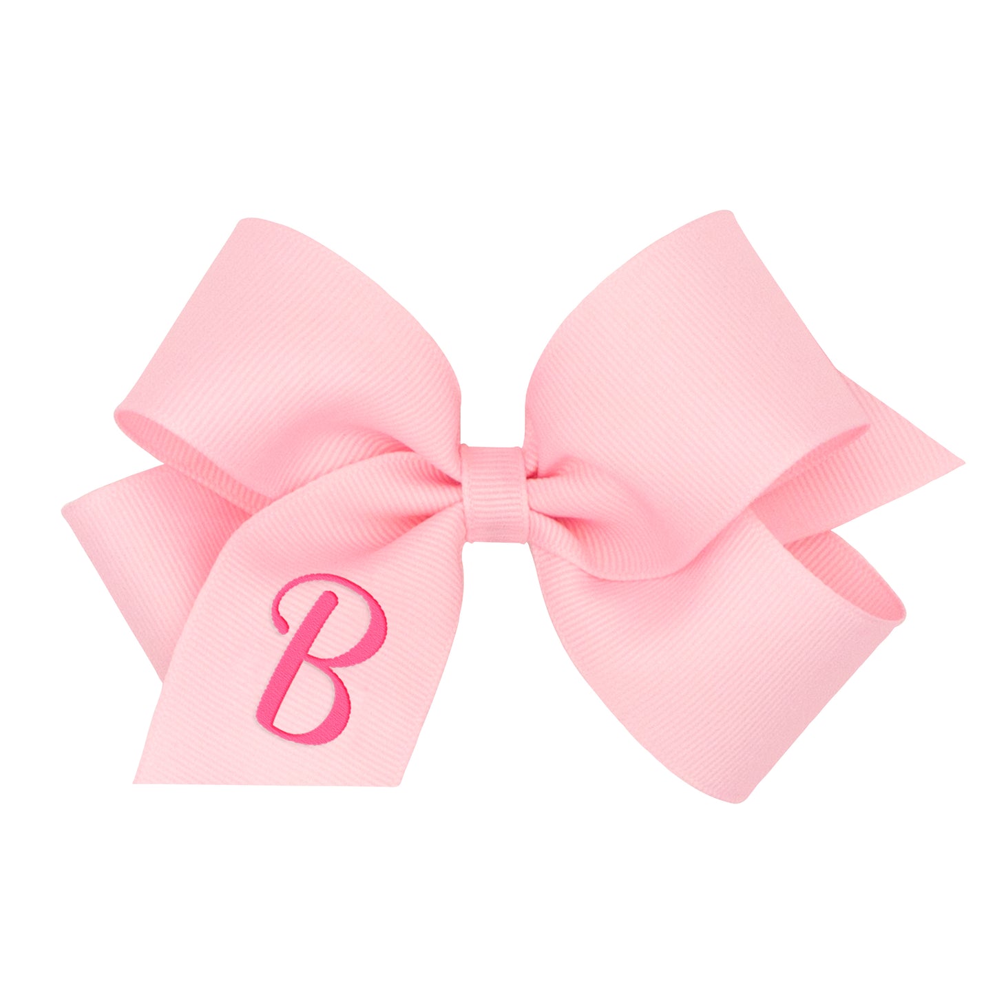 Medium Monogrammed Grosgrain Hair Bow - Light Pink with Hot Pink Initial