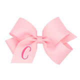 Medium Monogrammed Grosgrain Hair Bow - Light Pink with Hot Pink Initial