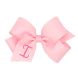 Medium Monogrammed Grosgrain Hair Bow - Light Pink with Hot Pink Initial