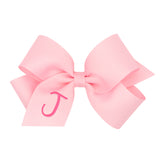 Medium Monogrammed Grosgrain Hair Bow - Light Pink with Hot Pink Initial