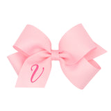 Medium Monogrammed Grosgrain Hair Bow - Light Pink with Hot Pink Initial