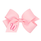 Medium Monogrammed Grosgrain Hair Bow - Light Pink with Hot Pink Initial