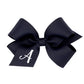 Medium Monogrammed Grosgrain Hair Bow - Navy with White Initial