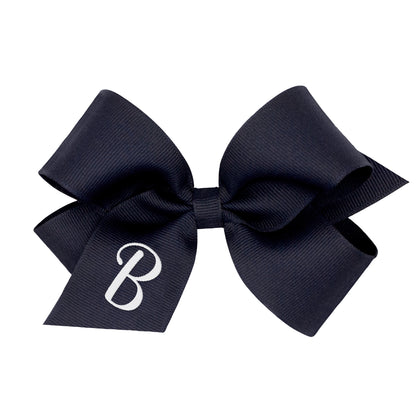 Medium Monogrammed Grosgrain Hair Bow - Navy with White Initial