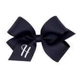 Medium Monogrammed Grosgrain Hair Bow - Navy with White Initial