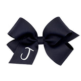 Medium Monogrammed Grosgrain Hair Bow - Navy with White Initial