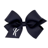 Medium Monogrammed Grosgrain Hair Bow - Navy with White Initial